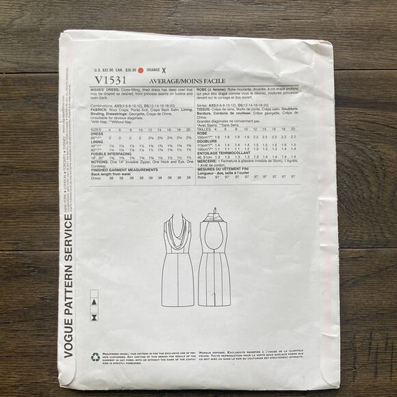 VOGUE Pattern V1531 Lialia Dress Size 4-12 New UNCUT - Picture 4 of 7